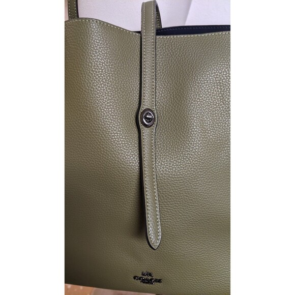 Coach Large Market Tote Pebbled Leather Army Green Turn Lock #F58849 EXCELLENT! - Picture 5 of 14